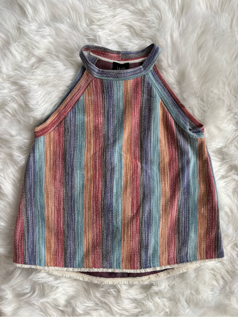 W5 Multicolor Striped Halter Tank Top - Pink, Blue, Orange, Purple, Cream